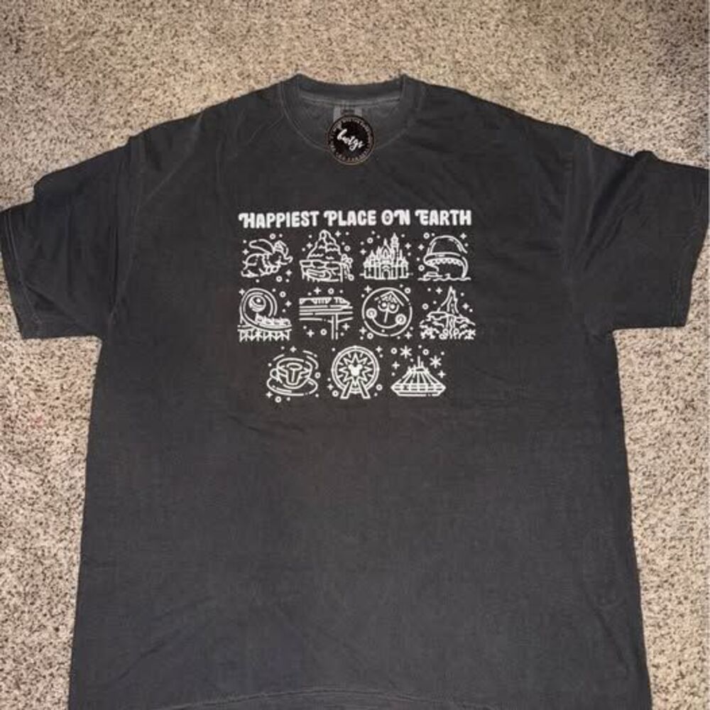 NWT Beckie With The Good Stuff Unisex 2XL T-shirt - Disneyland icons - charcoal
